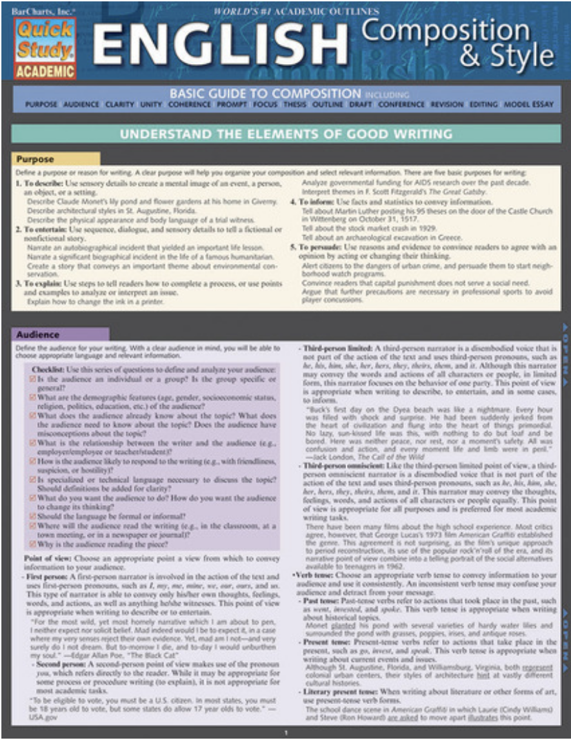 QuickStudy English Composition & Style Laminated Study Guide QuickStudy English Composition & Style Laminated Study Guide